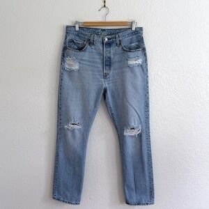Levis 501 Original Fit Distressed Jeans Light Wash Denim Straight Leg W32 L30
